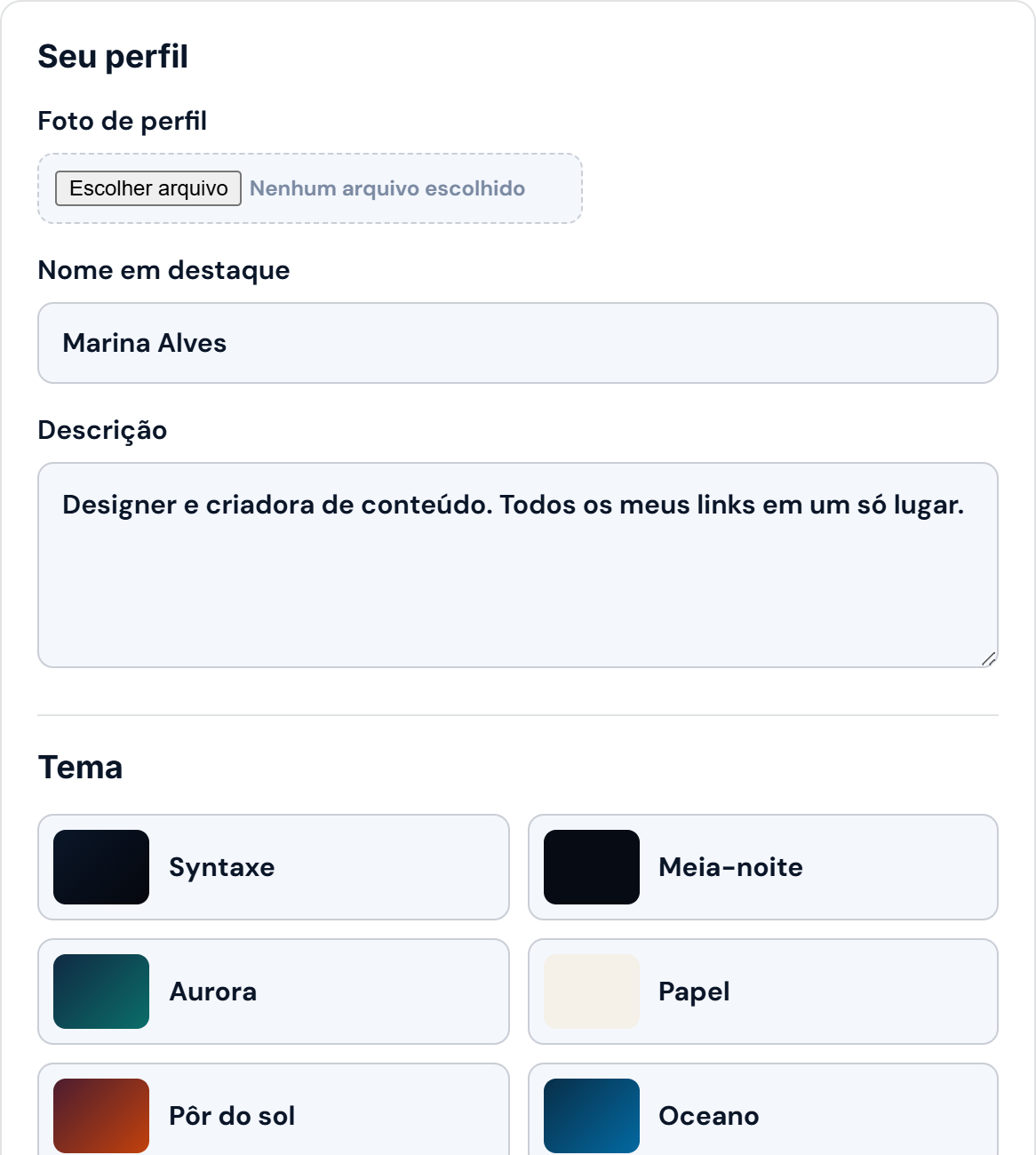 Temas e acabamento com prévia ao vivo no celular
