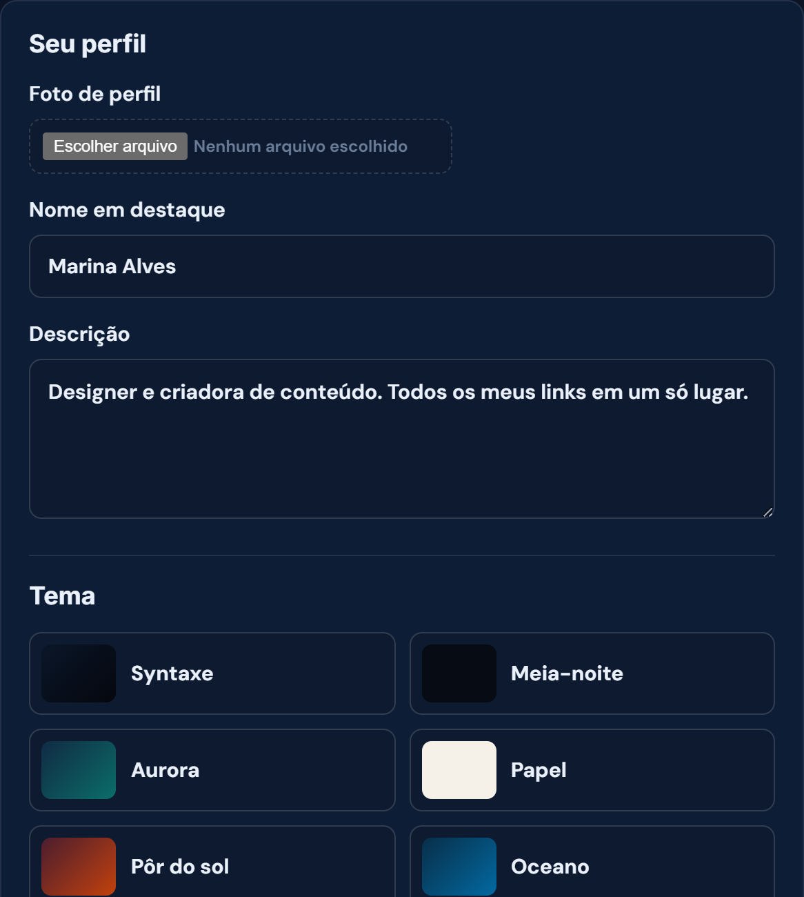 Temas e acabamento com prévia ao vivo no celular