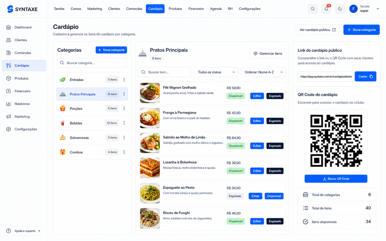 Itens e disponibilidade atualizados em um só lugar