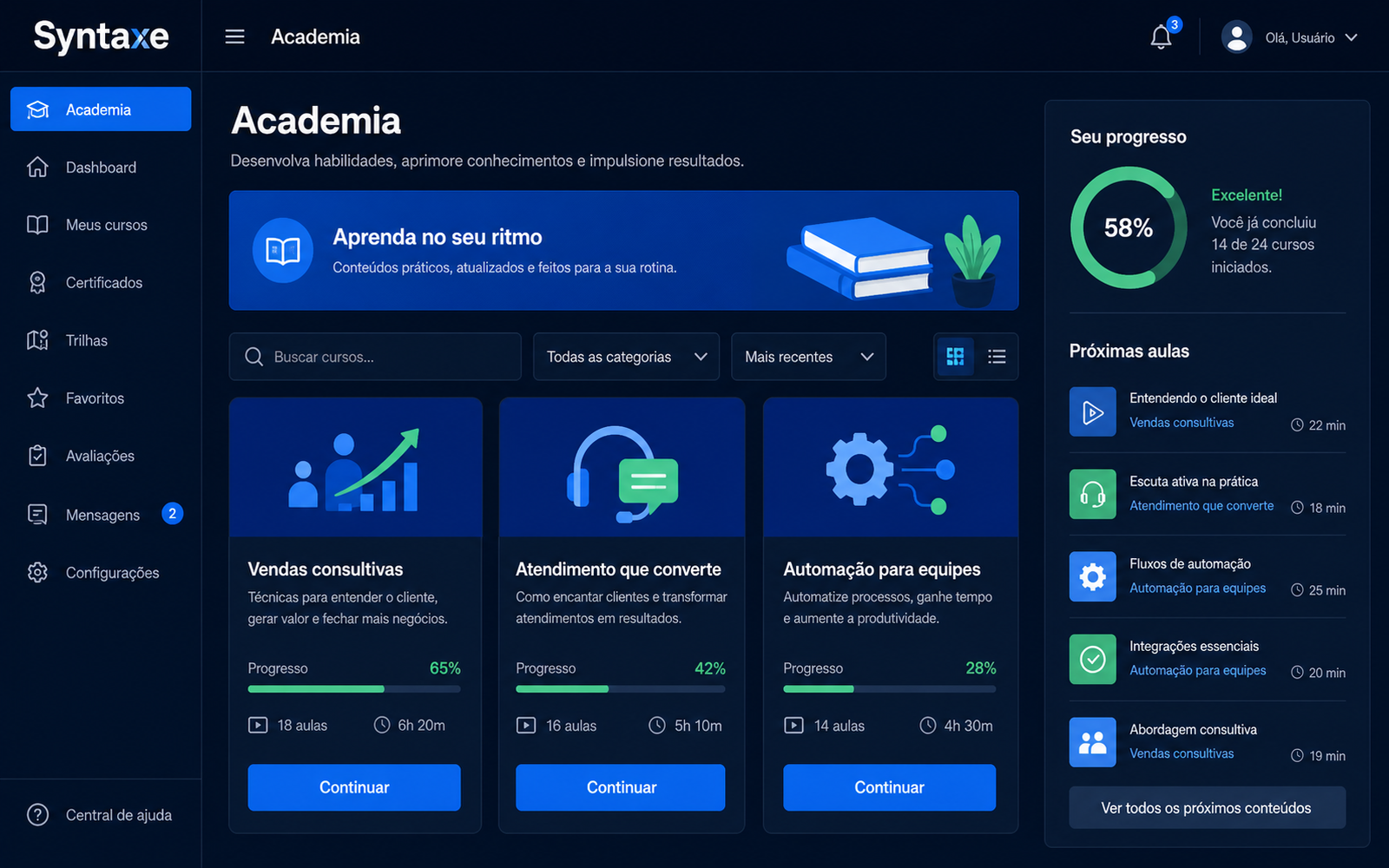Aluno e comprador no mesmo painel
