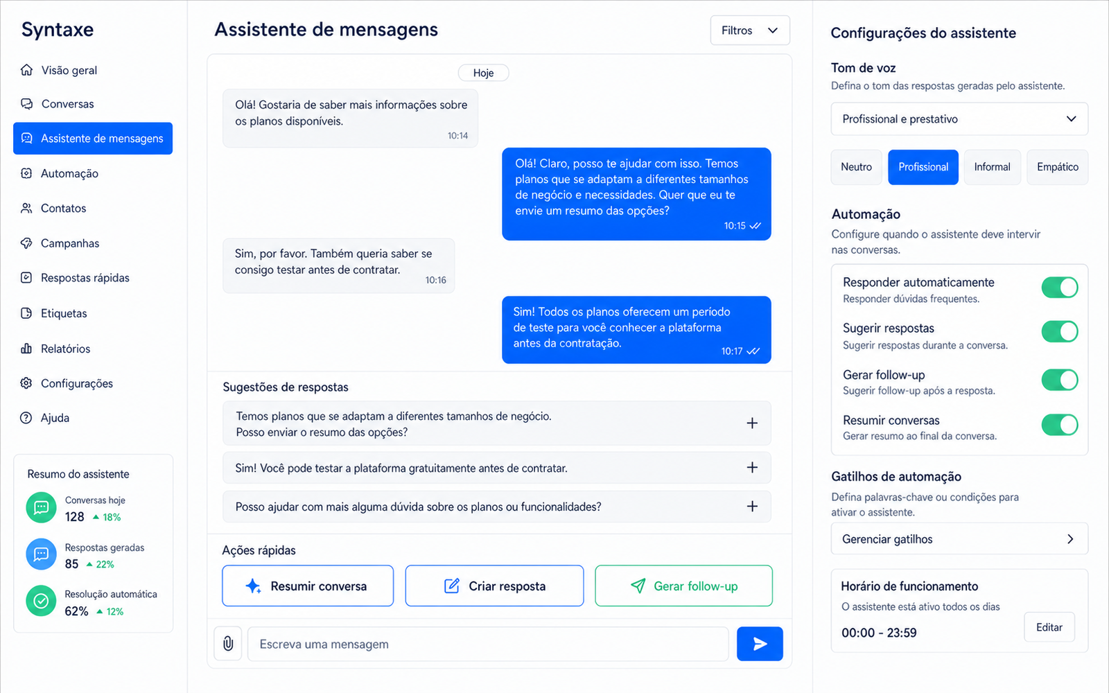 Uma IA treinada no seu negócio, não um bot de menu