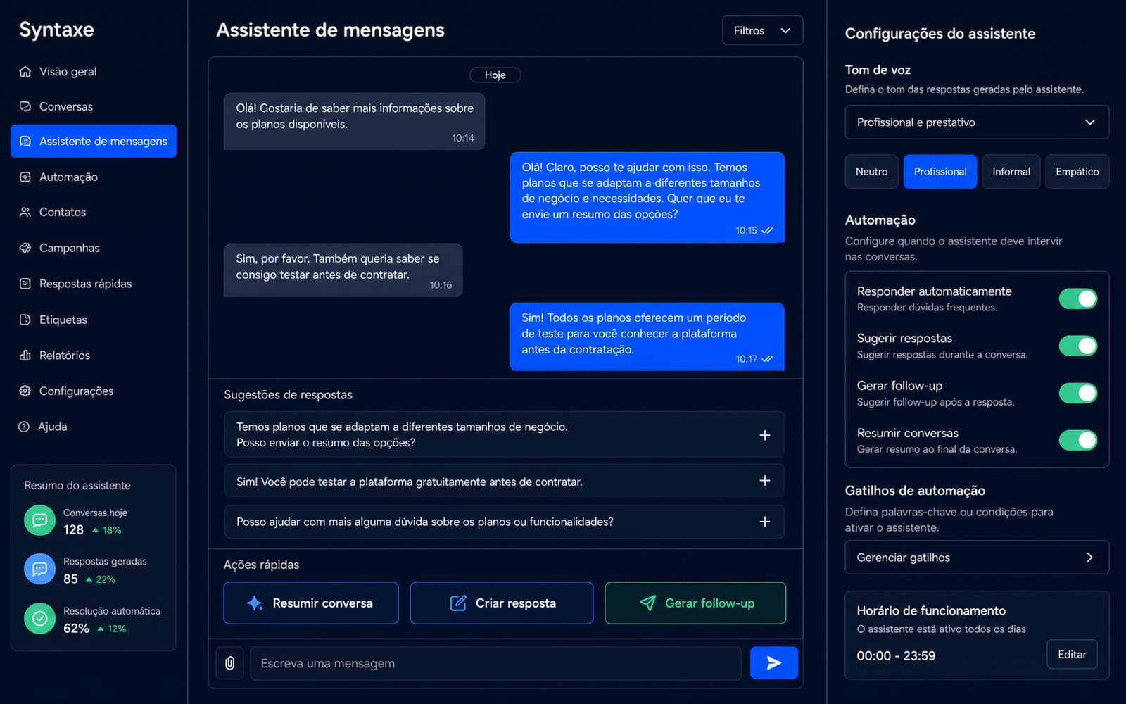 Uma IA treinada no seu negócio, não um bot de menu